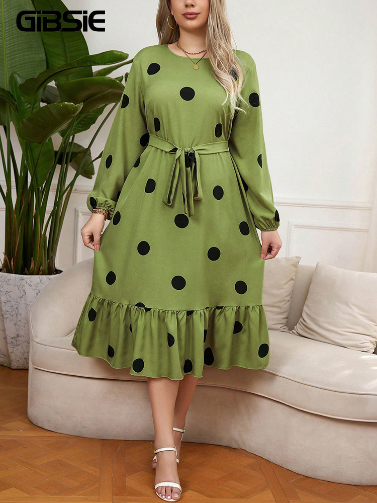 Women Electronic Accessories - GIBSIE Plus Size Long Sleeve Polka