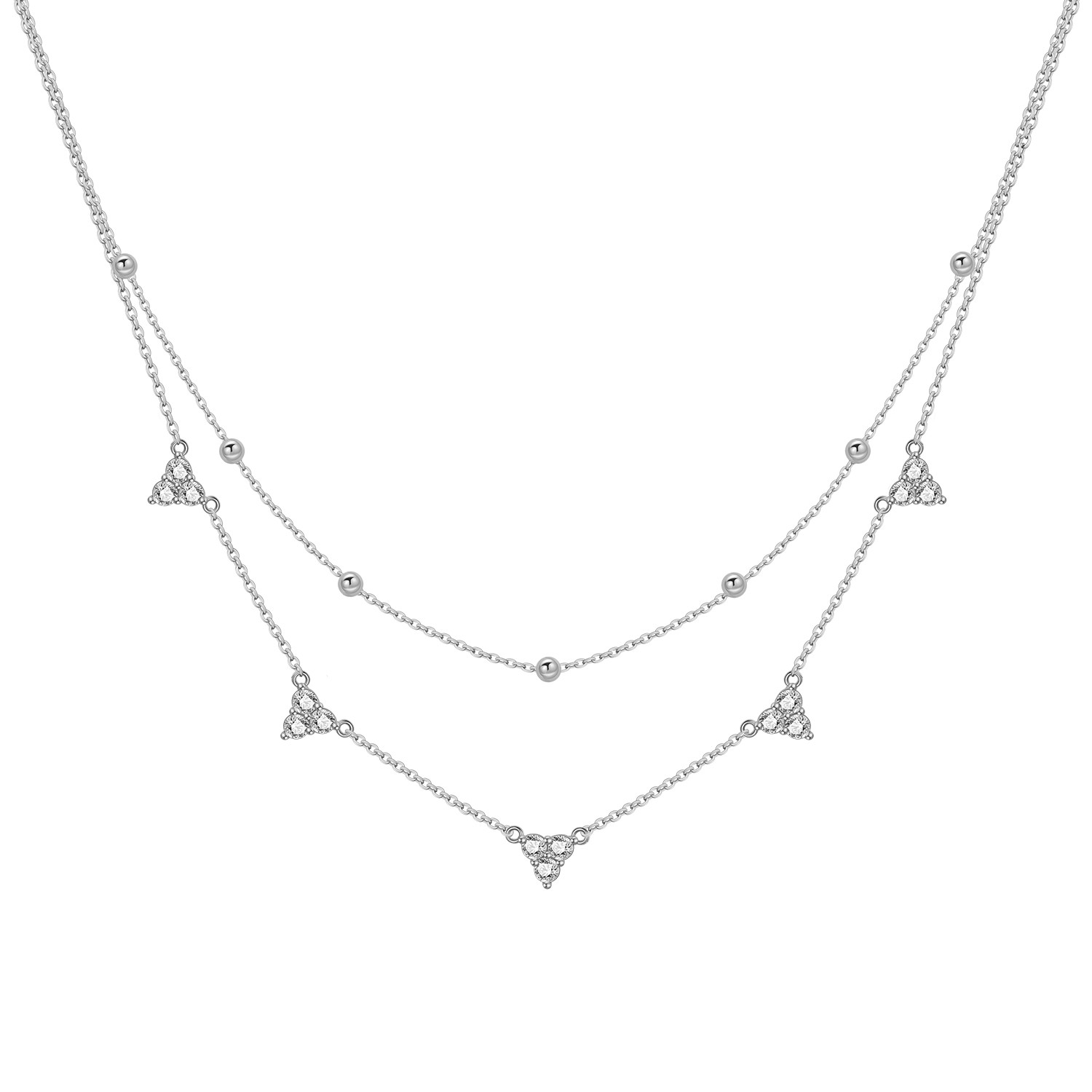 Layered Necklace Set - PANPOKI925 Sterling Silver Shining Double-layer Chain