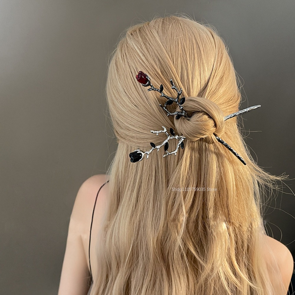 Women'S Red Accessories - Vintage Metal Red Rose Flower Hairpins