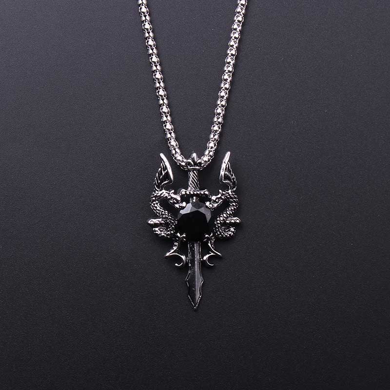 Women Accessories Trendy - Double Dragon Black Gem Cross Necklace