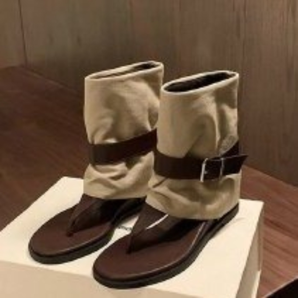 Women Electronic Accessories - Vintage Color Block Toe Ring Sandals