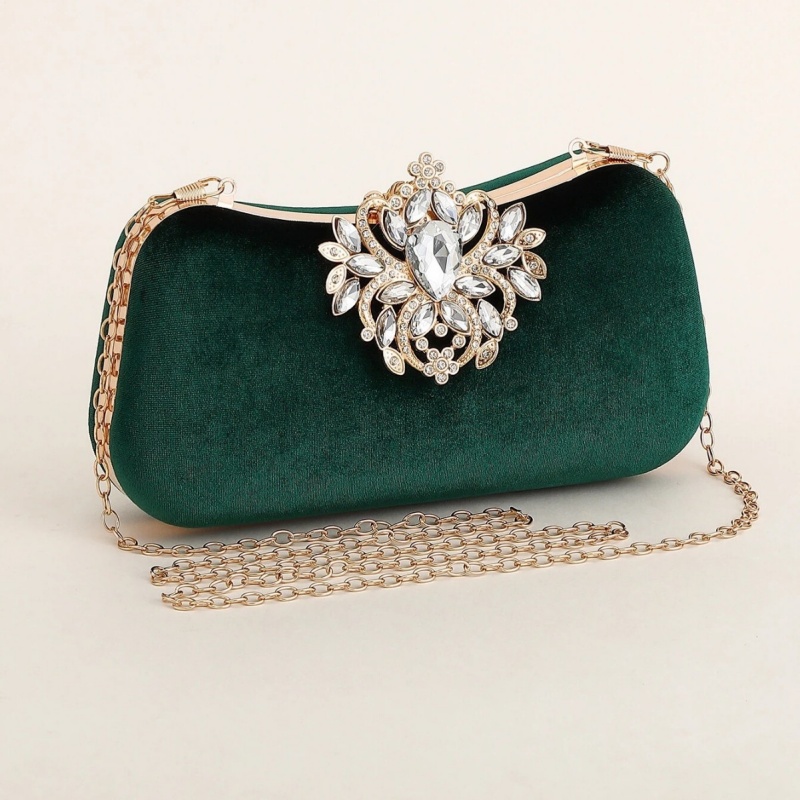 Dark Green Velvet Clutch Bag L - огляд і ціна Brooch Pin Gold