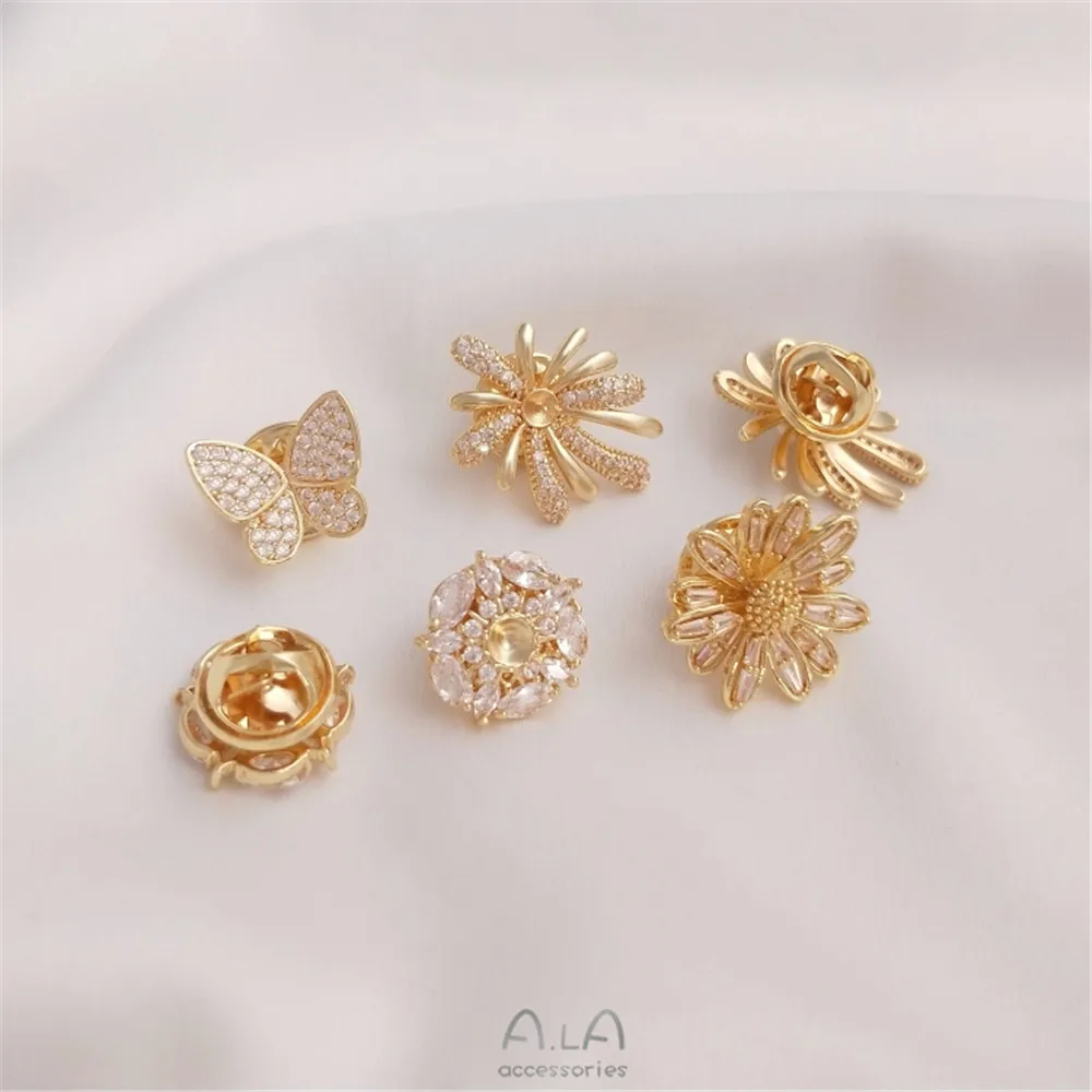 14K gold clad micro inlaid zir - огляд і ціна Brooch Pin Gold
